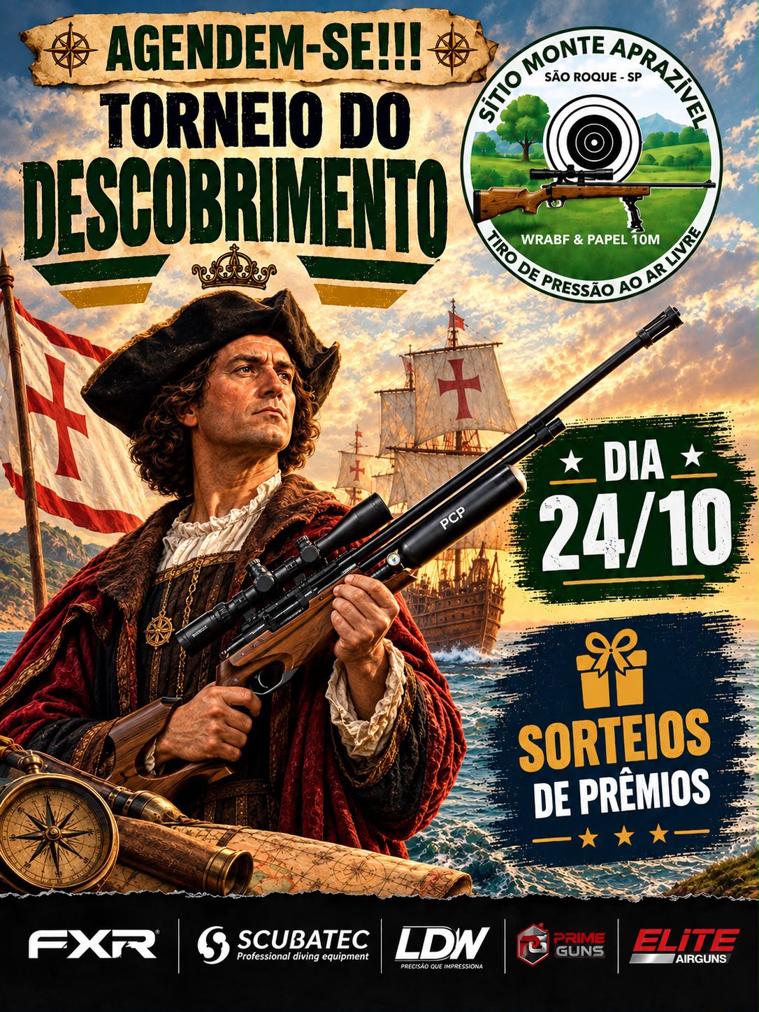 Arte Agendem-se do Torneio do Descobrimento em 24 de outubro, com sorteios de prêmios