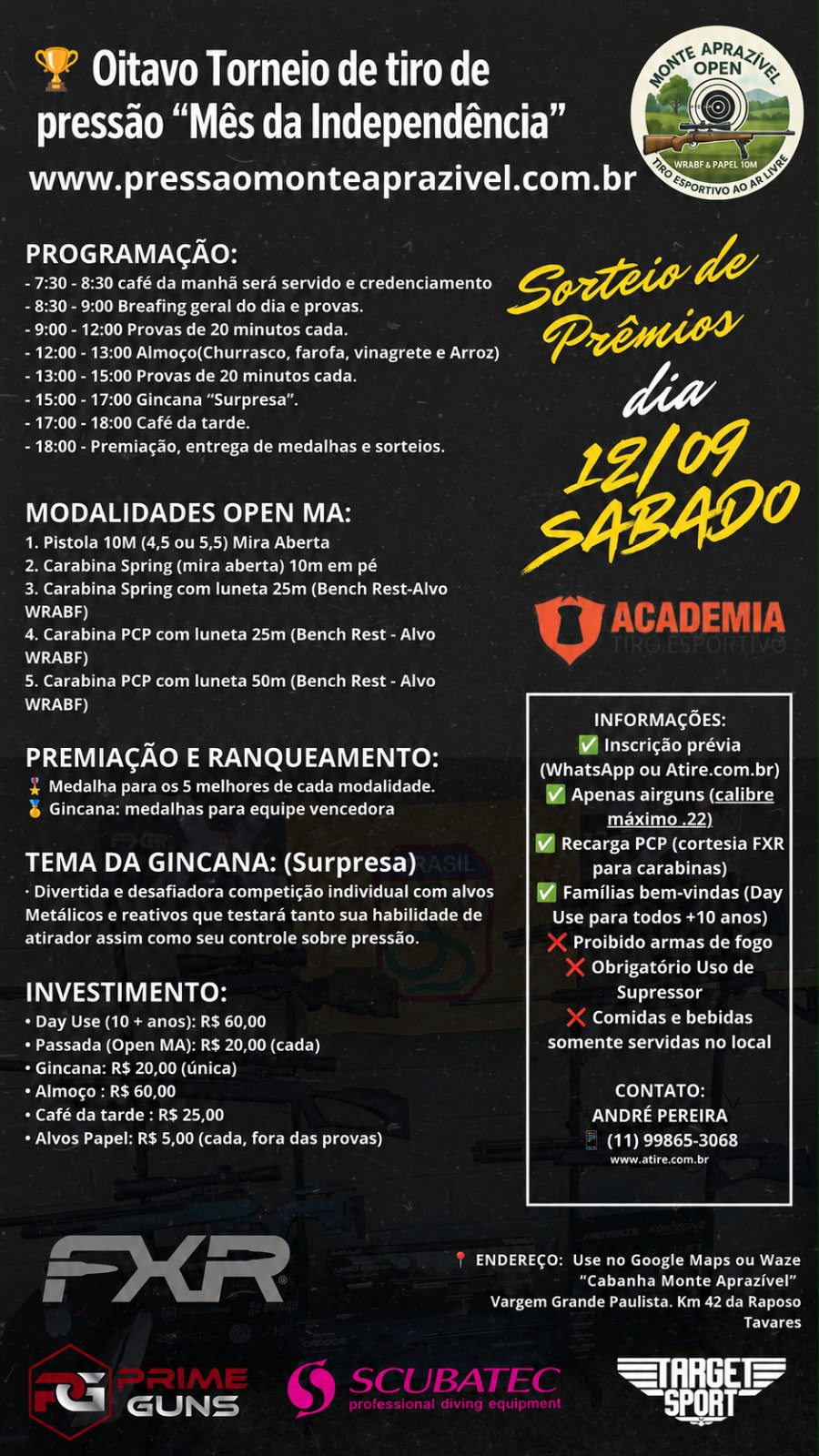 Programação e informações do 8º Torneio de Tiro de Pressão Mês da Independência em 12 de setembro