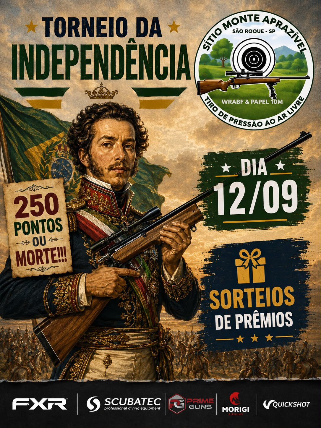 Arte do Torneio da Independência em 12 de setembro, com sorteio de prêmios